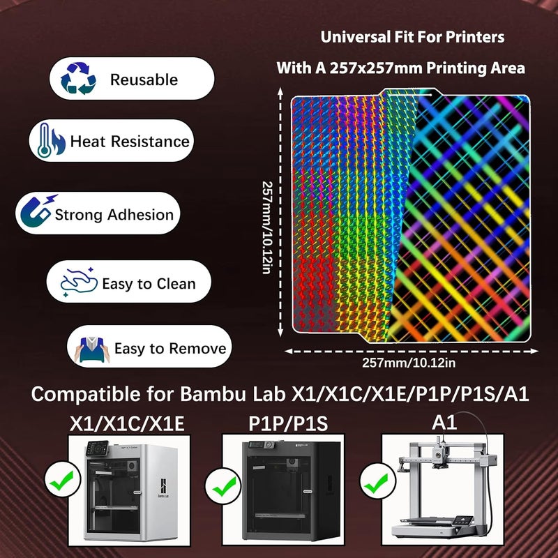 Wefuit JUUPINE 257x257mm Upgraded Build Plate for Bambu Lab A1/X1C/X1/X1E/P1P/P1S/P2S 3D Printer, Smooth Phantom+Smooth Skynet Pattern Double Sided Flexible Spring Steel Plate HeatingBed Platform - Image 3